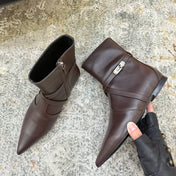 HM 26S FLAT ANKLE BOOTS IN DARK BROWN CALFSKIN