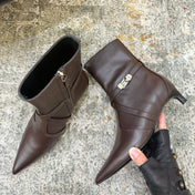 HM 26S POINTED-TOE ANKLE BOOTS 35 MM IN DARK BROWN CALFSKIN