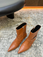 HM 26S POINTED-TOE ANKLE BOOTS 35 MM IN COGNAC BROWN CALFSKIN 