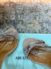 AQUAZZURA 26S HEELED SANDALS 95 MM IN BEIGE SUEDE CRYSTAL-EMBELLISHED STRAPS