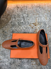 HM 26S PERFORATED BALLET FLATS IN BROWN CALFSKIN