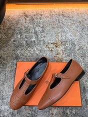 HM 26S PERFORATED BALLET FLATS IN BROWN CALFSKIN