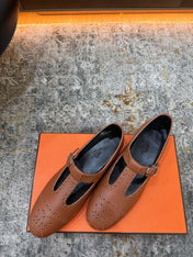 HM 26S PERFORATED BALLET FLATS IN BROWN CALFSKIN