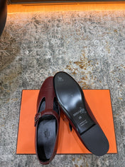HM 26S PERFORATED BALLET FLATS IN WINE RED CALFSKIN