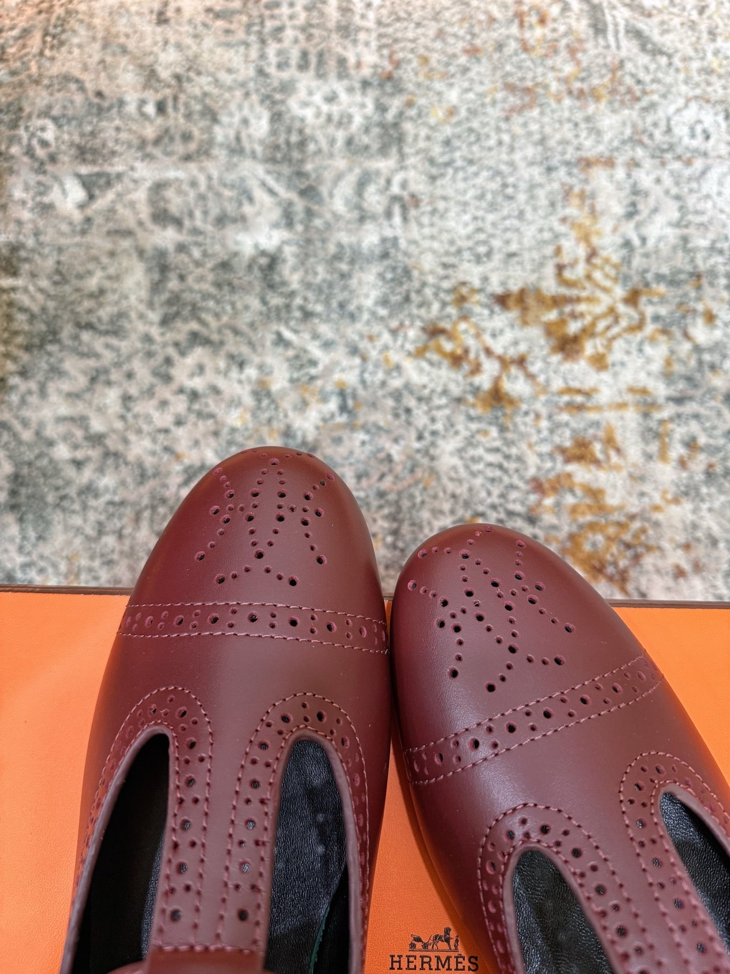 HM 26S PERFORATED BALLET FLATS IN WINE RED CALFSKIN