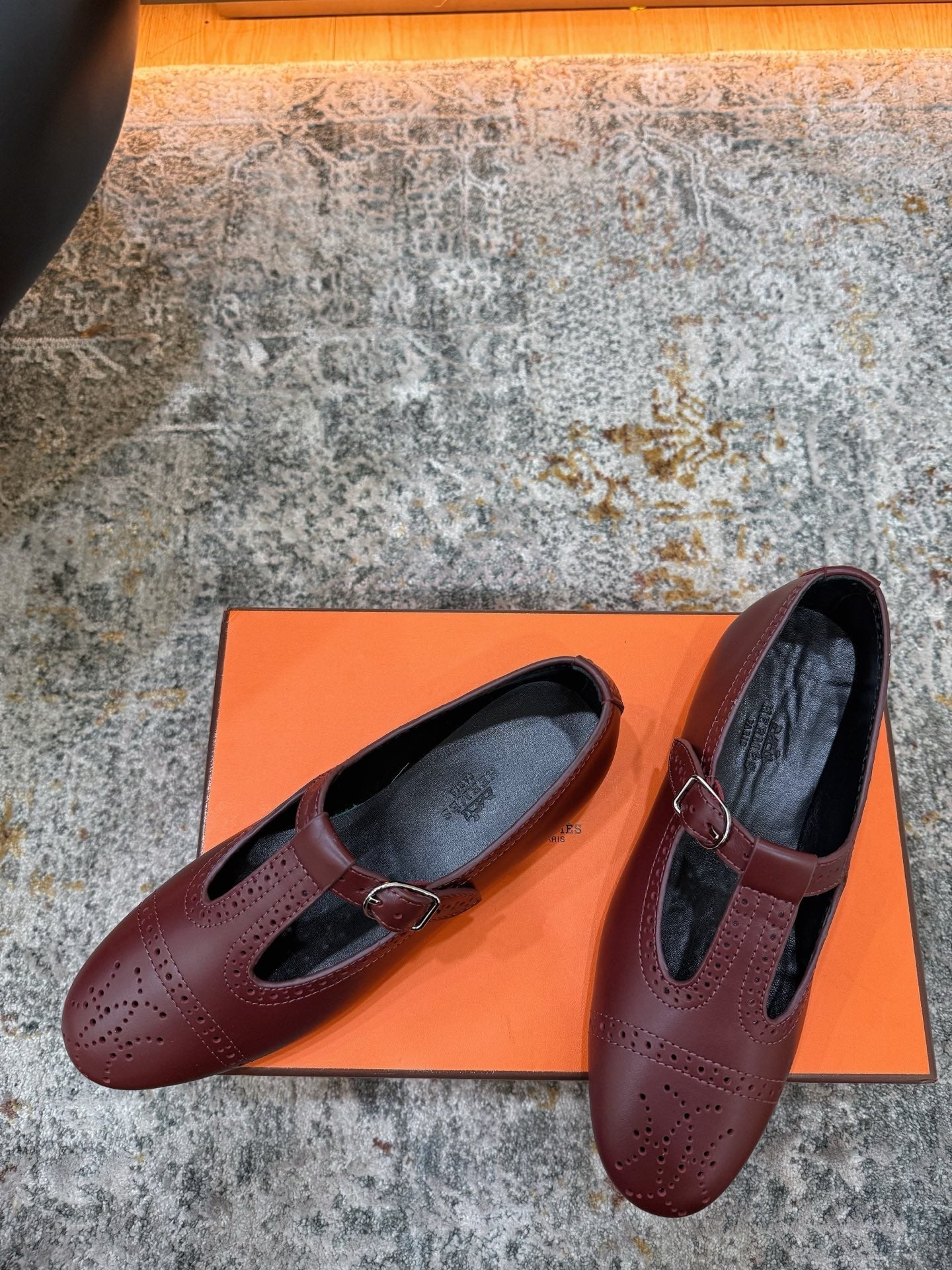 HM 26S PERFORATED BALLET FLATS IN WINE RED CALFSKIN