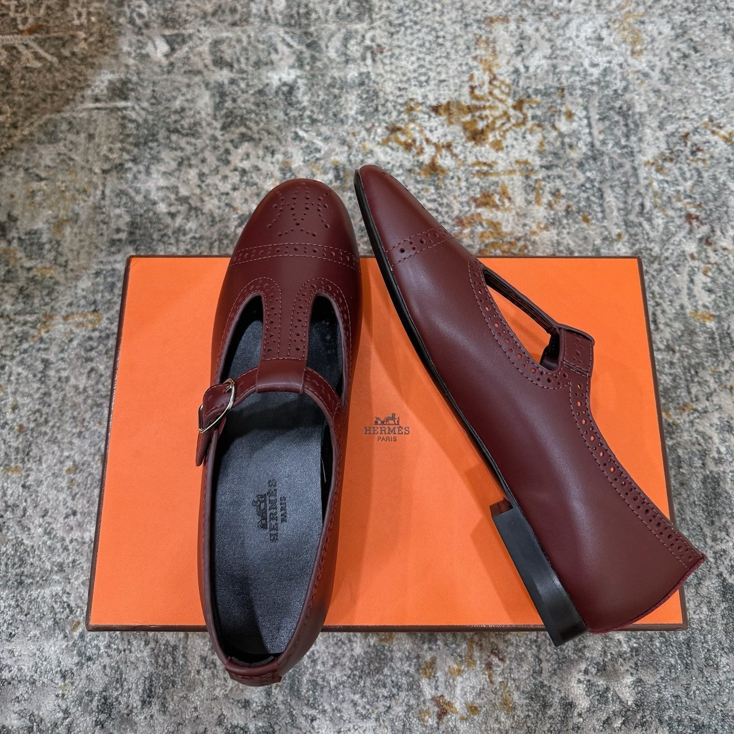 HM 26S PERFORATED BALLET FLATS IN WINE RED CALFSKIN