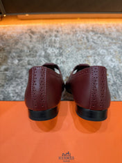 HM 26S PERFORATED BALLET FLATS IN WINE RED CALFSKIN