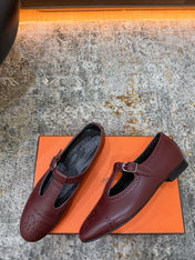HM 26S PERFORATED BALLET FLATS IN WINE RED CALFSKIN