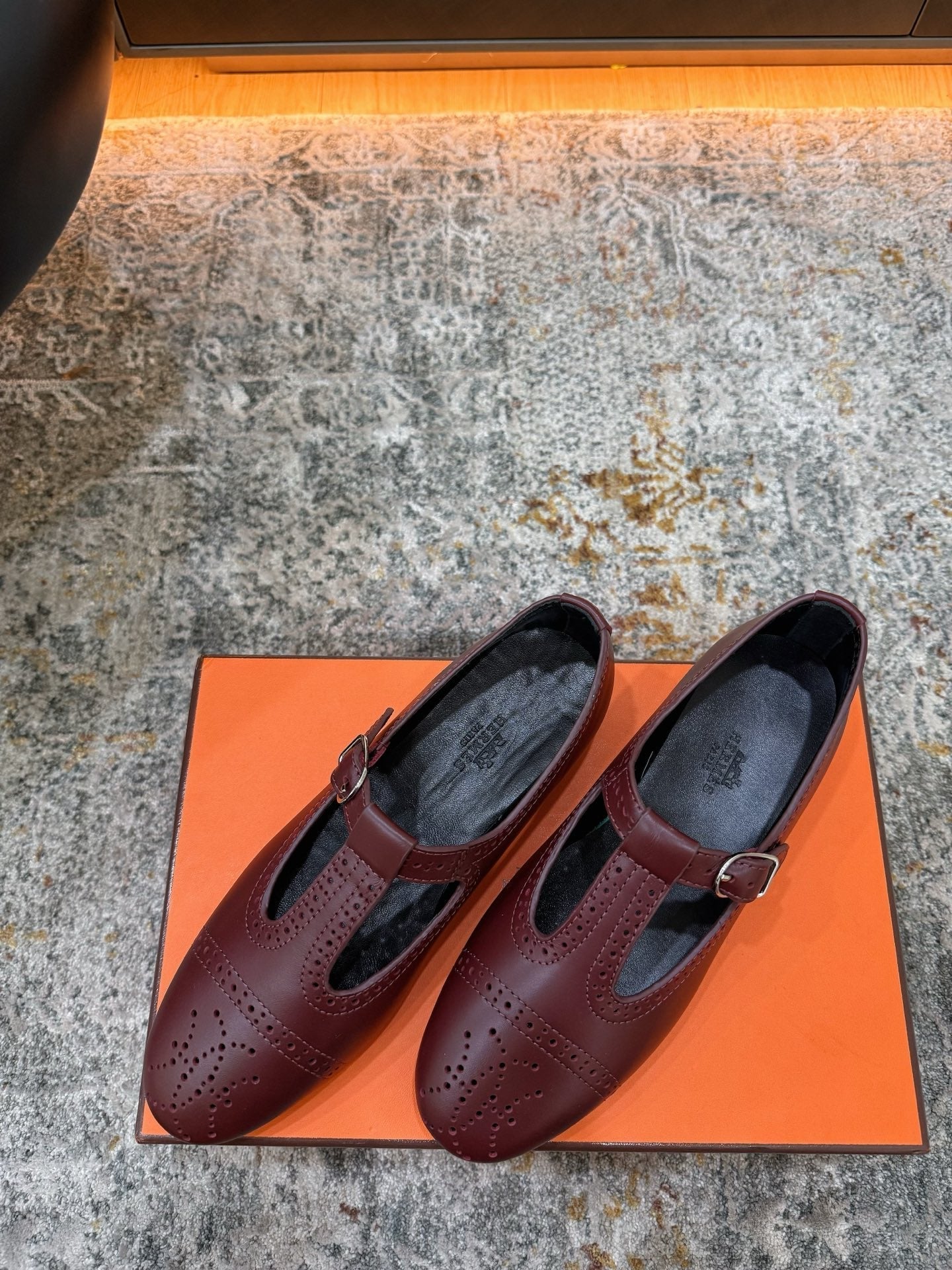 HM 26S PERFORATED BALLET FLATS IN WINE RED CALFSKIN