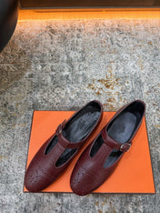 HM 26S PERFORATED BALLET FLATS IN WINE RED CALFSKIN