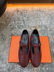 HM 26S PERFORATED BALLET FLATS IN WINE RED CALFSKIN