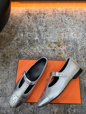 HM 26S PERFORATED BALLET FLATS IN SILVER CALFSKIN