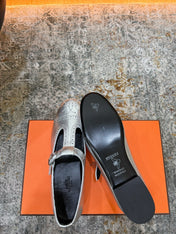 HM 26S PERFORATED BALLET FLATS IN SILVER CALFSKIN