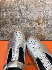 HM 26S PERFORATED BALLET FLATS IN SILVER CALFSKIN
