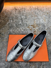 HM 26S PERFORATED BALLET FLATS IN SILVER CALFSKIN