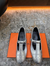 HM 26S PERFORATED BALLET FLATS IN SILVER CALFSKIN