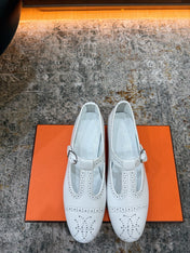 HM 26S PERFORATED BALLET FLATS IN WHITE CALFSKIN