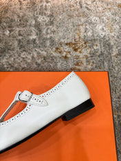 HM 26S PERFORATED BALLET FLATS IN WHITE CALFSKIN