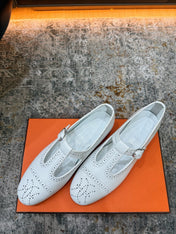 HM 26S PERFORATED BALLET FLATS IN WHITE CALFSKIN