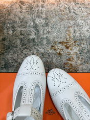HM 26S PERFORATED BALLET FLATS IN WHITE CALFSKIN