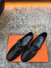 HM 26S PERFORATED BALLET FLATS IN BLACK CALFSKIN