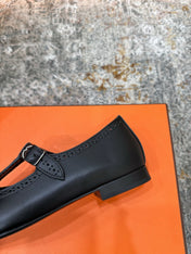 HM 26S PERFORATED BALLET FLATS IN BLACK CALFSKIN