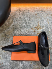 HM 26S PERFORATED BALLET FLATS IN BLACK CALFSKIN