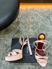 YSL 26S WOVEN-STRAP HIGH-HEEL SANDALS 130 MM IN LIGHT PINK SATIN