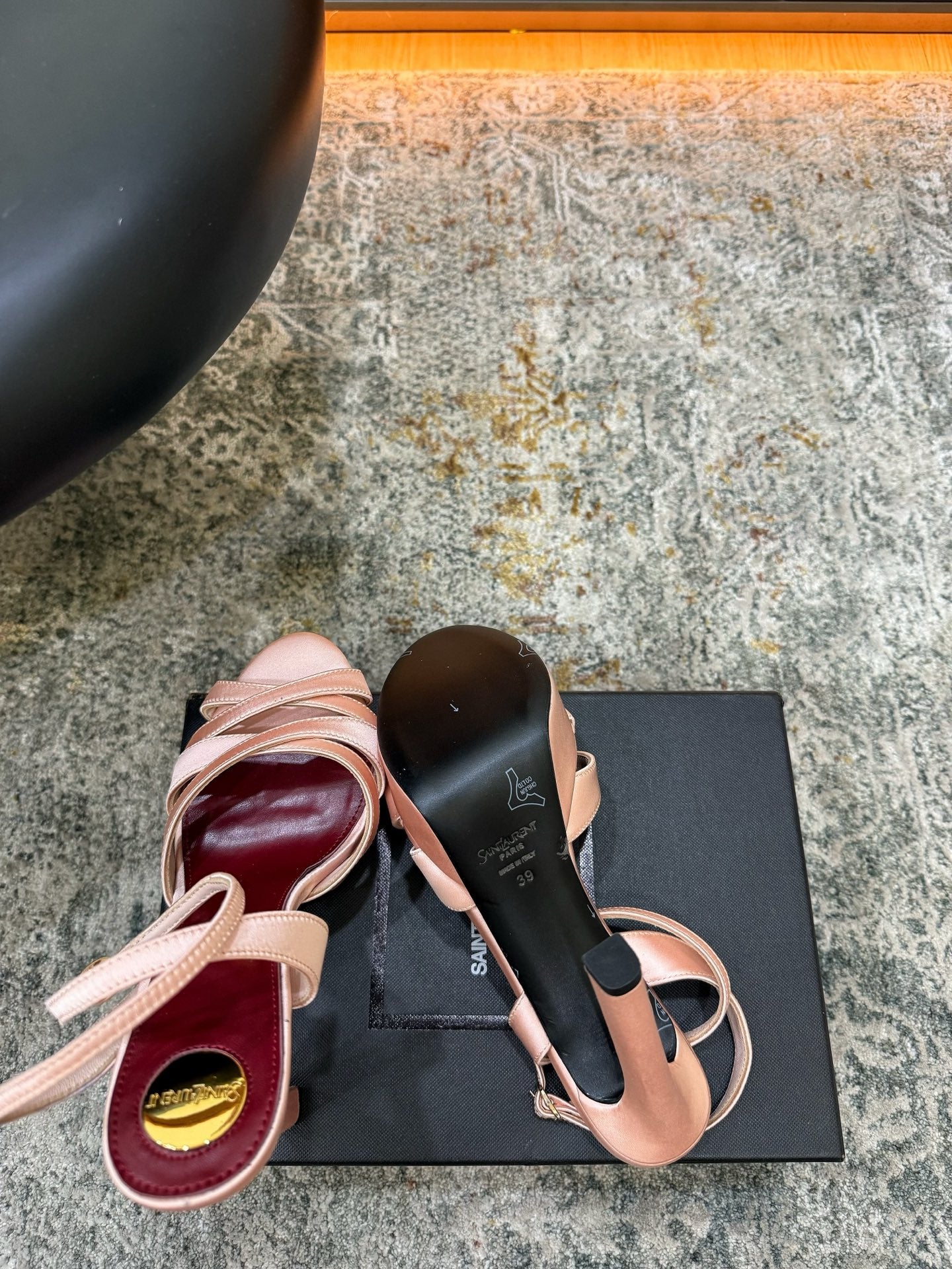YSL 26S WOVEN-STRAP HIGH-HEEL SANDALS 130 MM IN LIGHT PINK SATIN