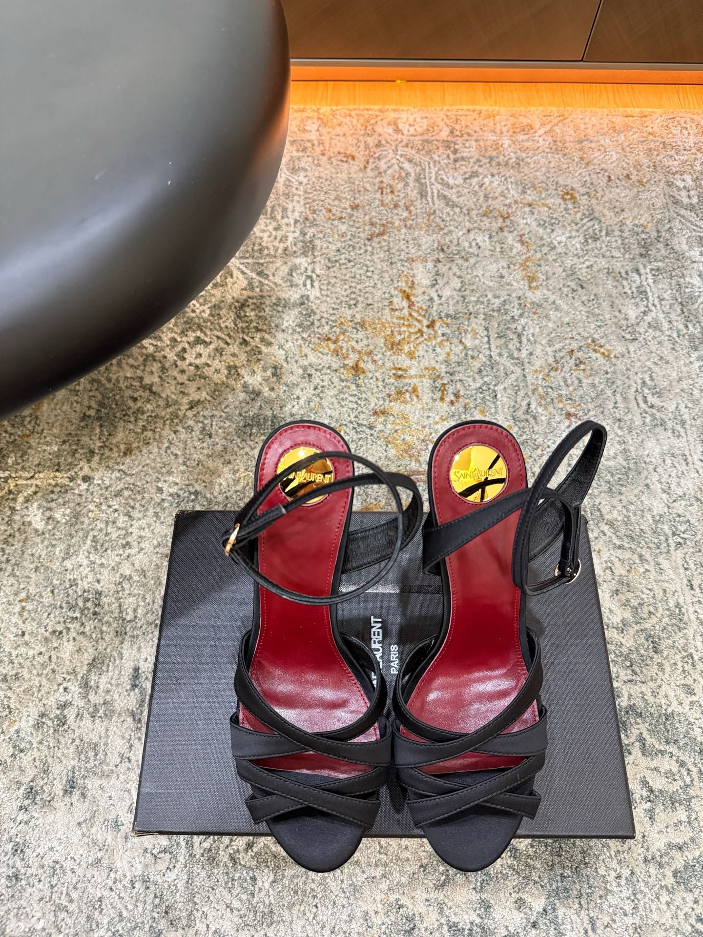YSL 26S WOVEN-STRAP HIGH-HEEL SANDALS 130 MM IN BLACK SATIN