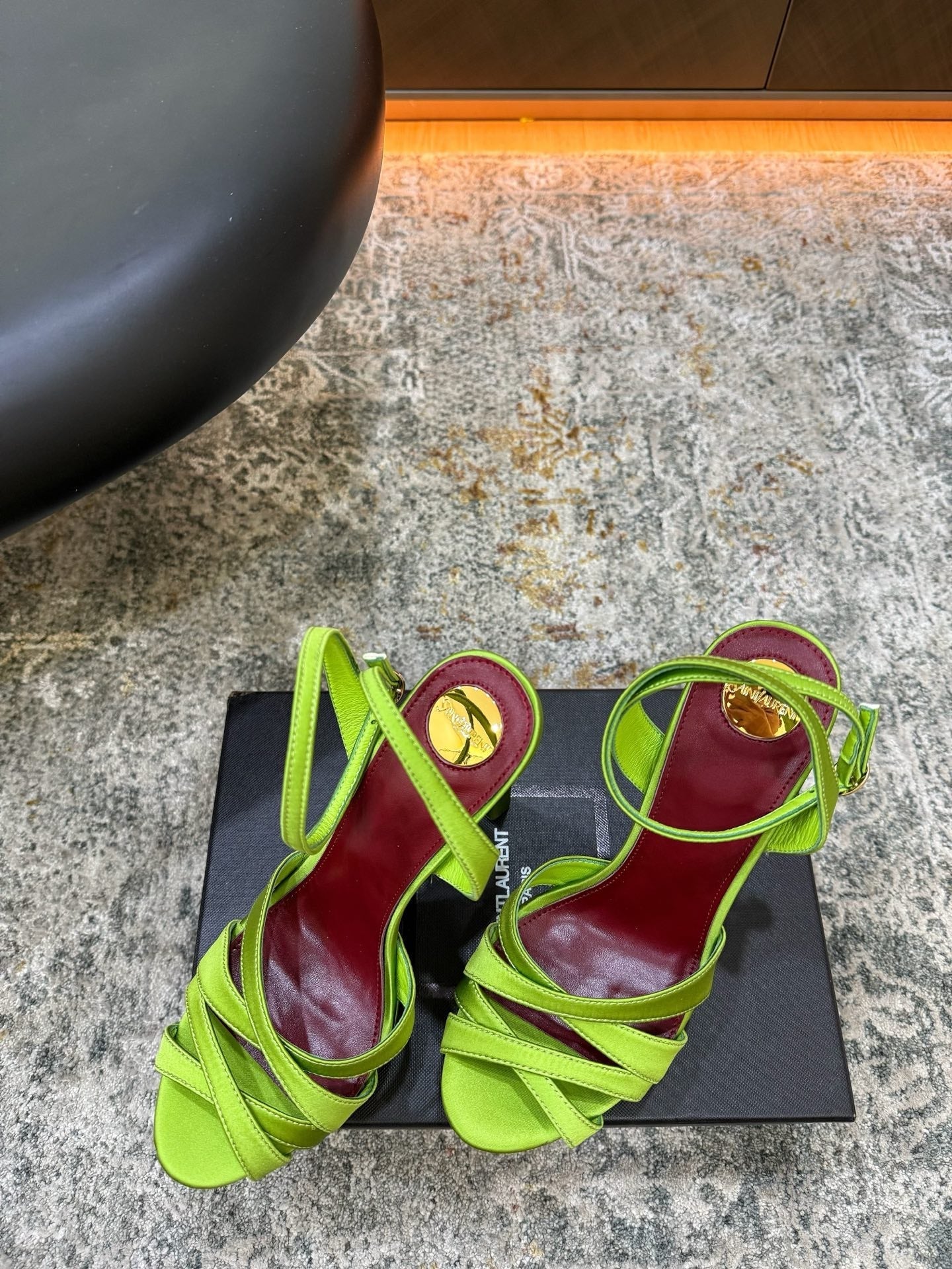 YSL 26S WOVEN-STRAP HIGH-HEEL SANDALS 130 MM IN GREEN SATIN