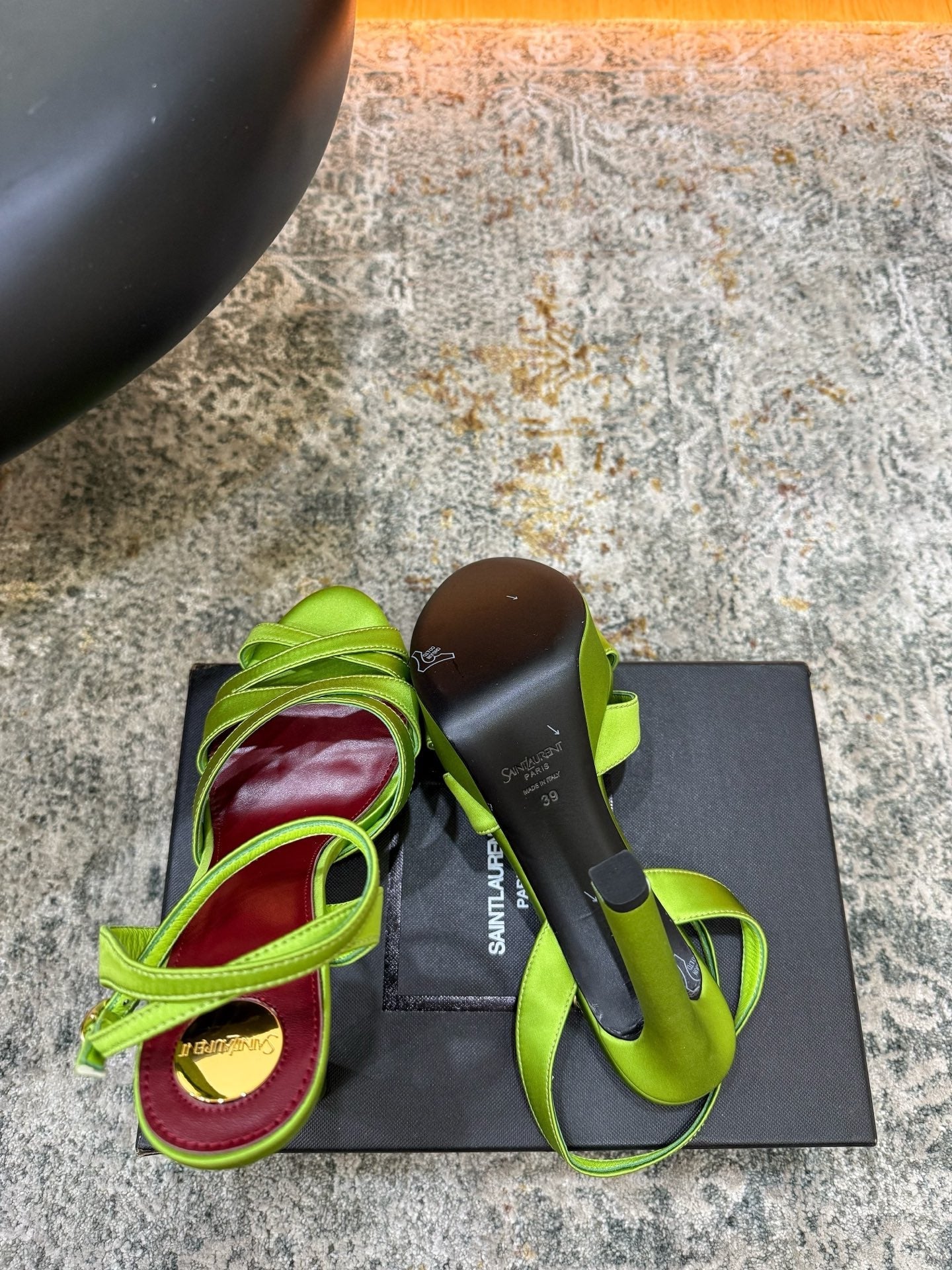 YSL 26S WOVEN-STRAP HIGH-HEEL SANDALS 130 MM IN GREEN SATIN