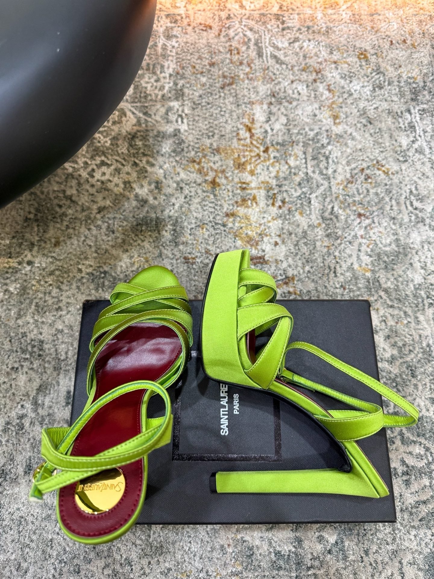 YSL 26S WOVEN-STRAP HIGH-HEEL SANDALS 130 MM IN GREEN SATIN