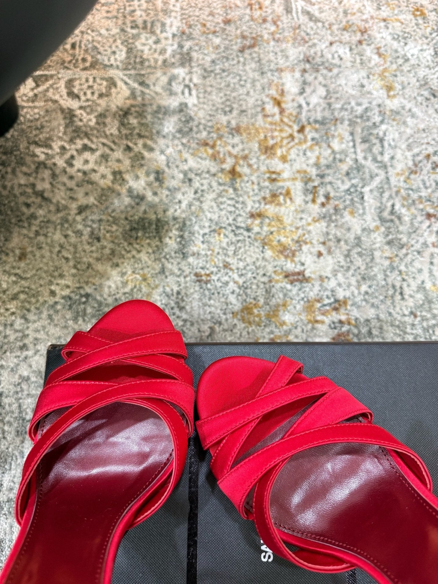 YSL 26S WOVEN-STRAP HIGH-HEEL SANDALS 130 MM IN RED SATIN
