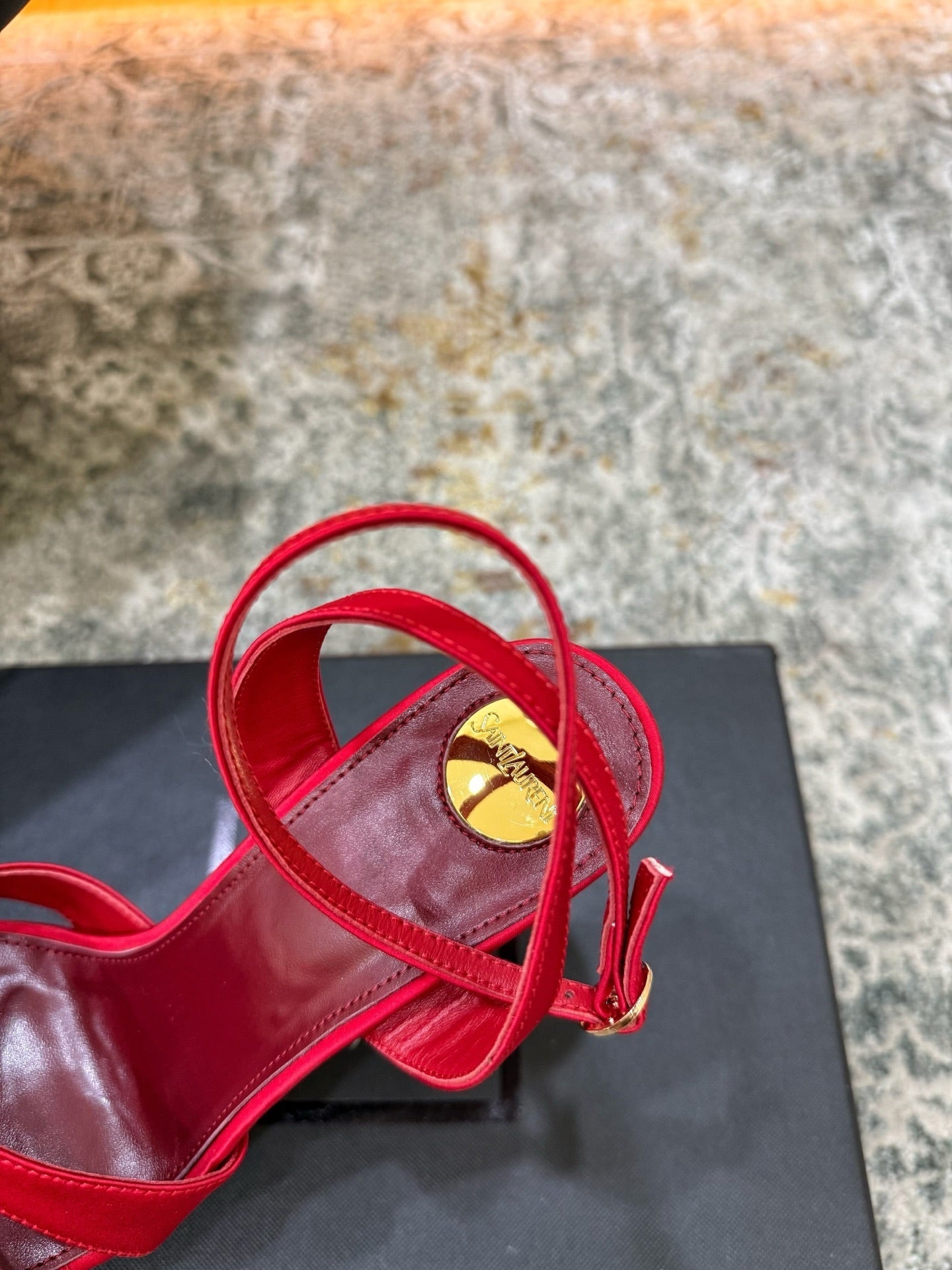 YSL 26S WOVEN-STRAP HIGH-HEEL SANDALS 130 MM IN RED SATIN