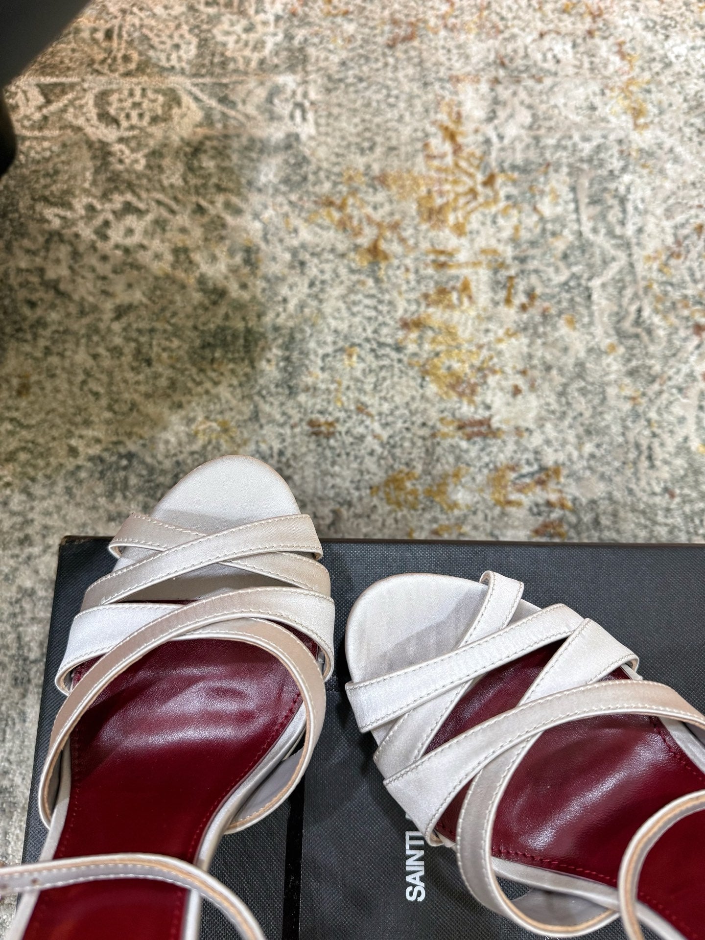 YSL 26S WOVEN-STRAP HIGH-HEEL SANDALS 130 MM IN OFF-WHITE SATIN