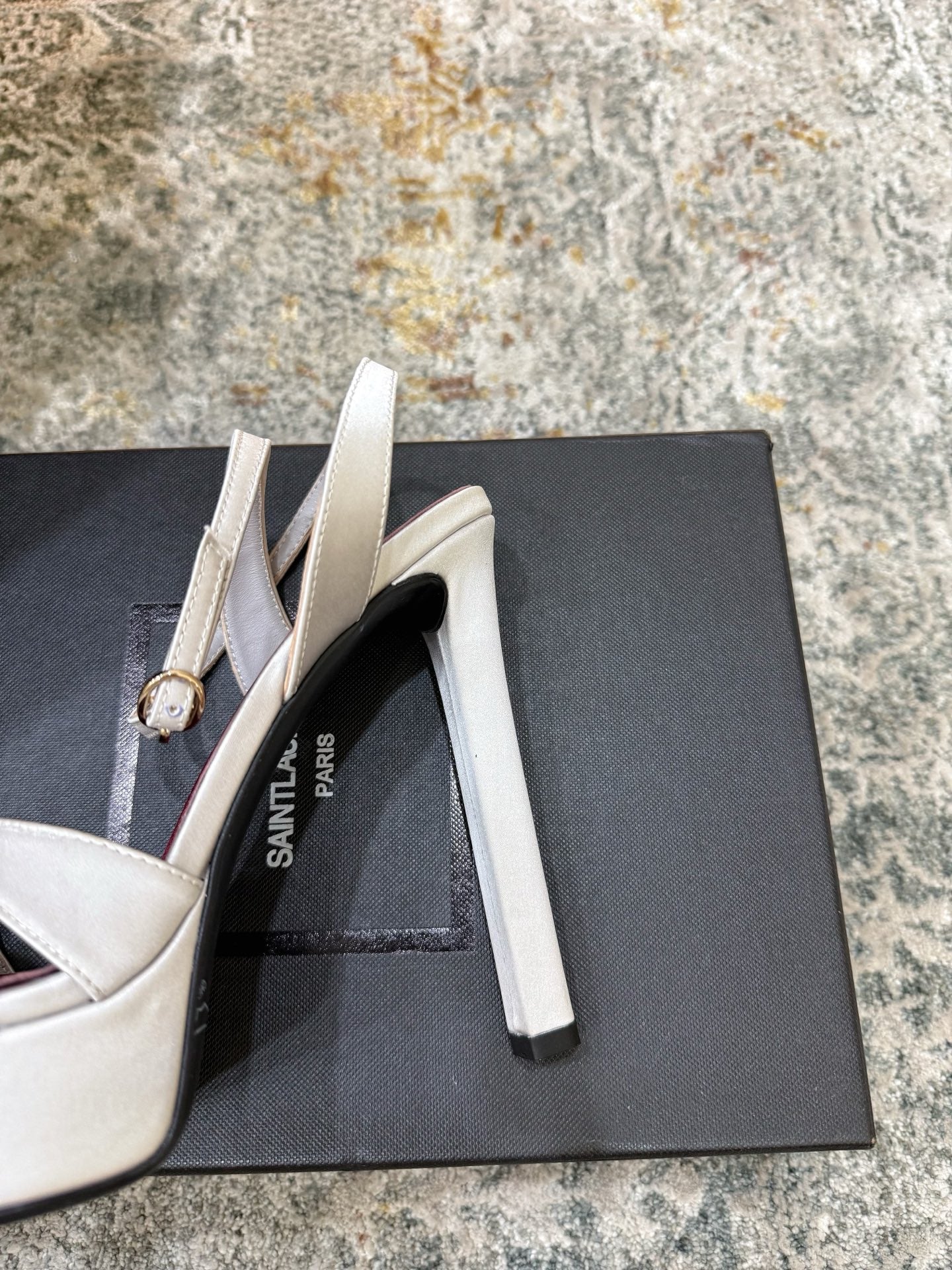 YSL 26S WOVEN-STRAP HIGH-HEEL SANDALS 130 MM IN OFF-WHITE SATIN
