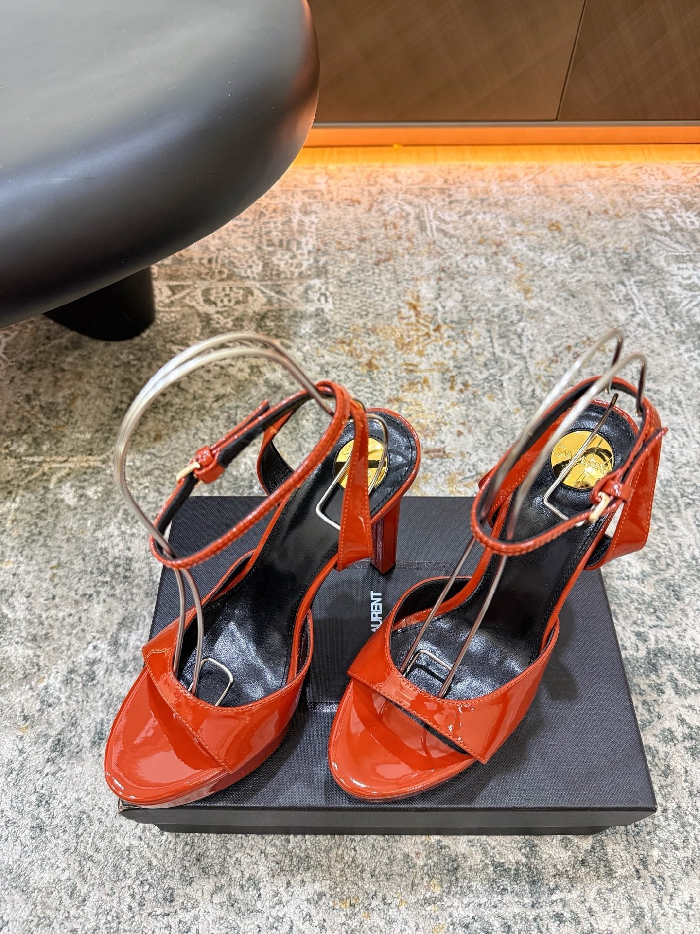 YSL 26S HIGH-HEEL SANDALS 130 MM IN TERRACOTTA GLOSSY CALFSKIN
