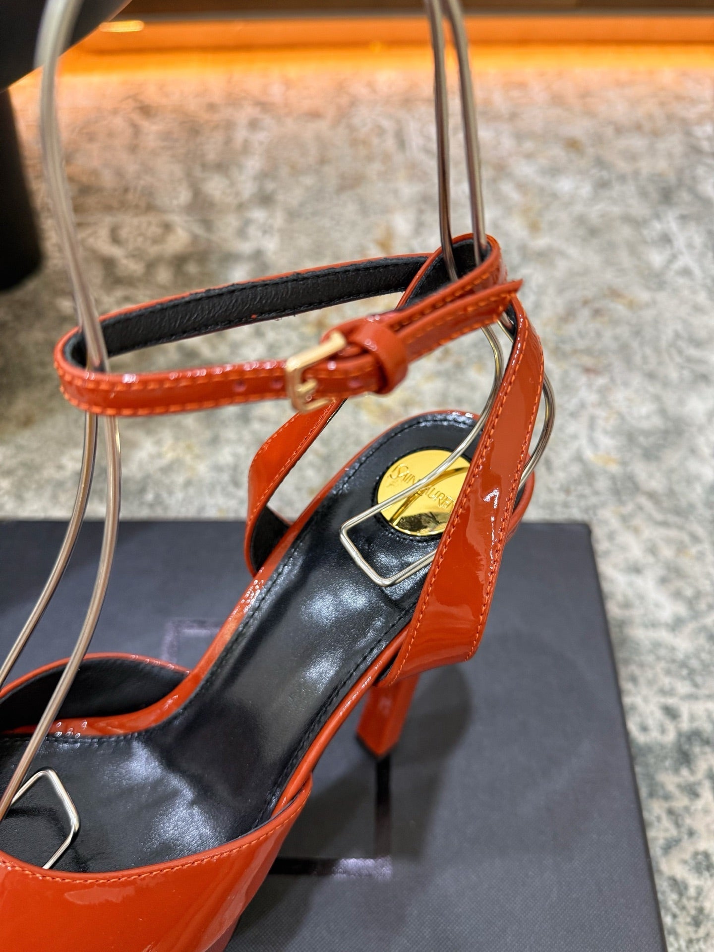 YSL 26S HIGH-HEEL SANDALS 130 MM IN TERRACOTTA GLOSSY CALFSKIN