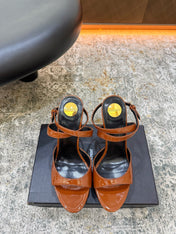 YSL 26S HIGH-HEEL SANDALS 130 MM IN COGNAC BROWN GLOSSY CALFSKIN