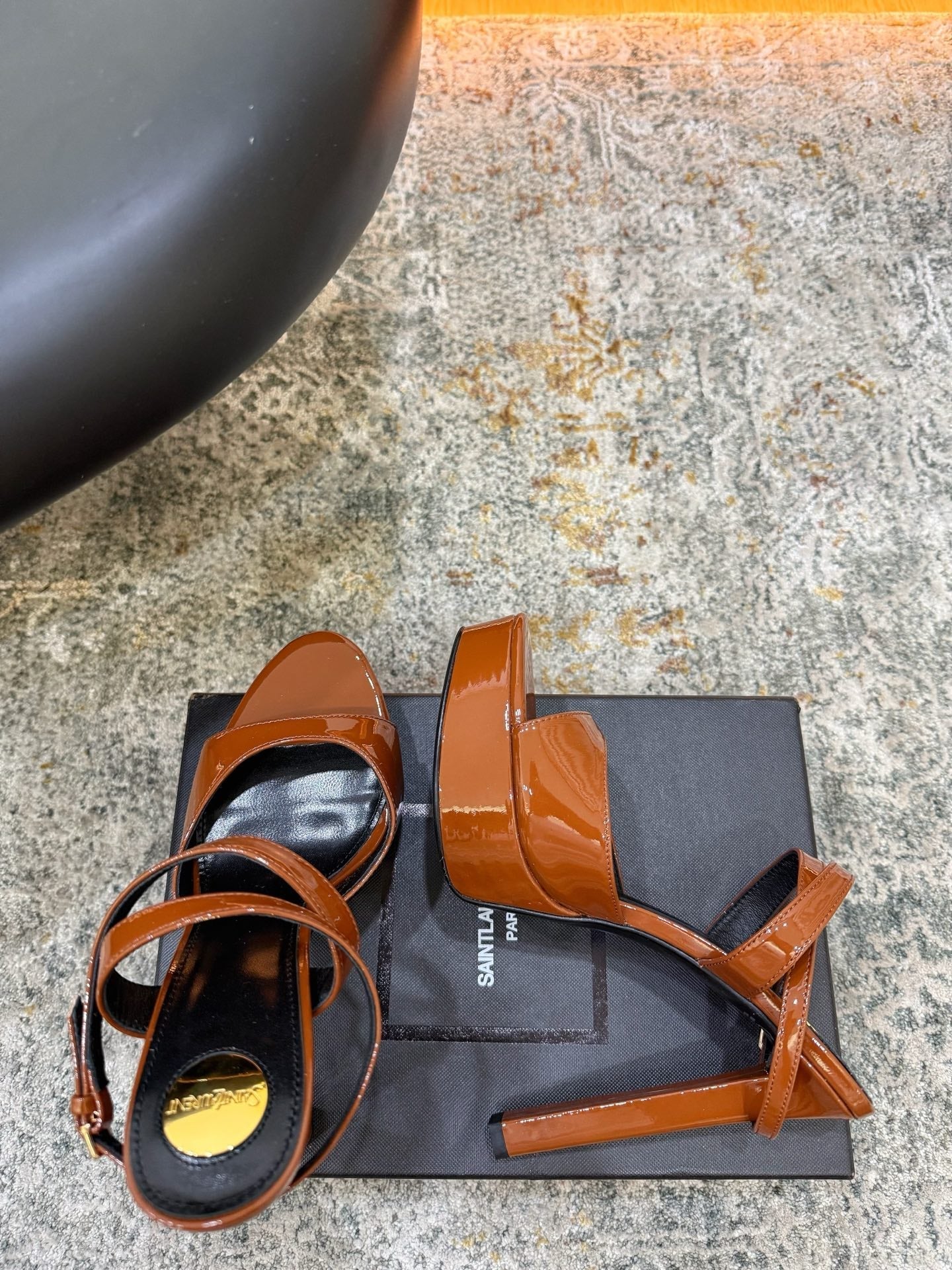 YSL 26S HIGH-HEEL SANDALS 130 MM IN COGNAC BROWN GLOSSY CALFSKIN