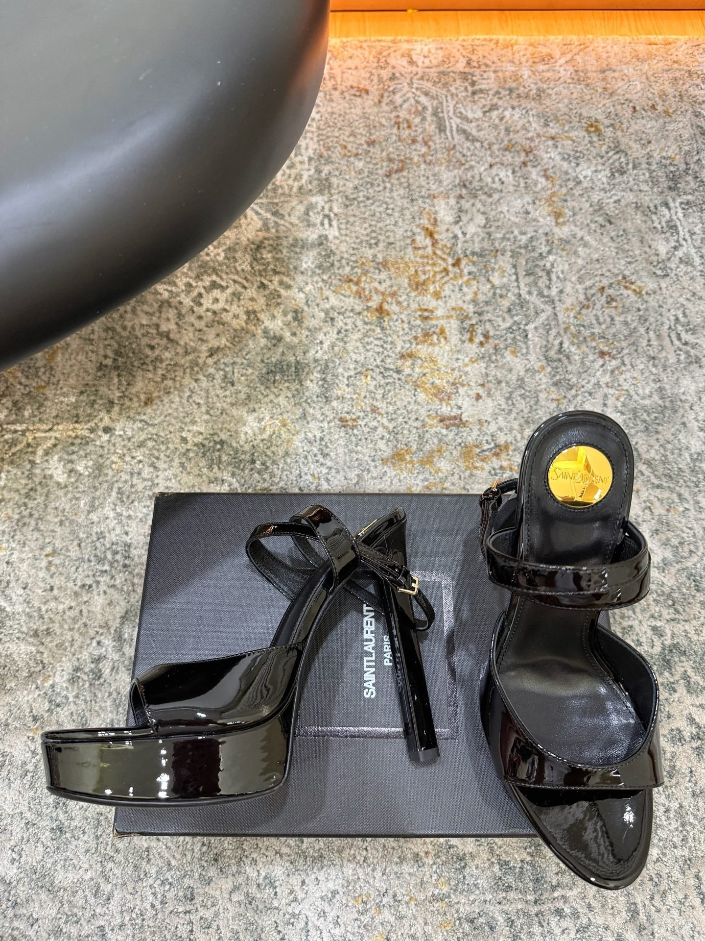 YSL 26S HIGH-HEEL SANDALS 130 MM IN BLACK GLOSSY CALFSKIN