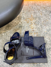 YSL 26S HIGH-HEEL SANDALS 130 MM IN NAVY BLUE GLOSSY CALFSKIN