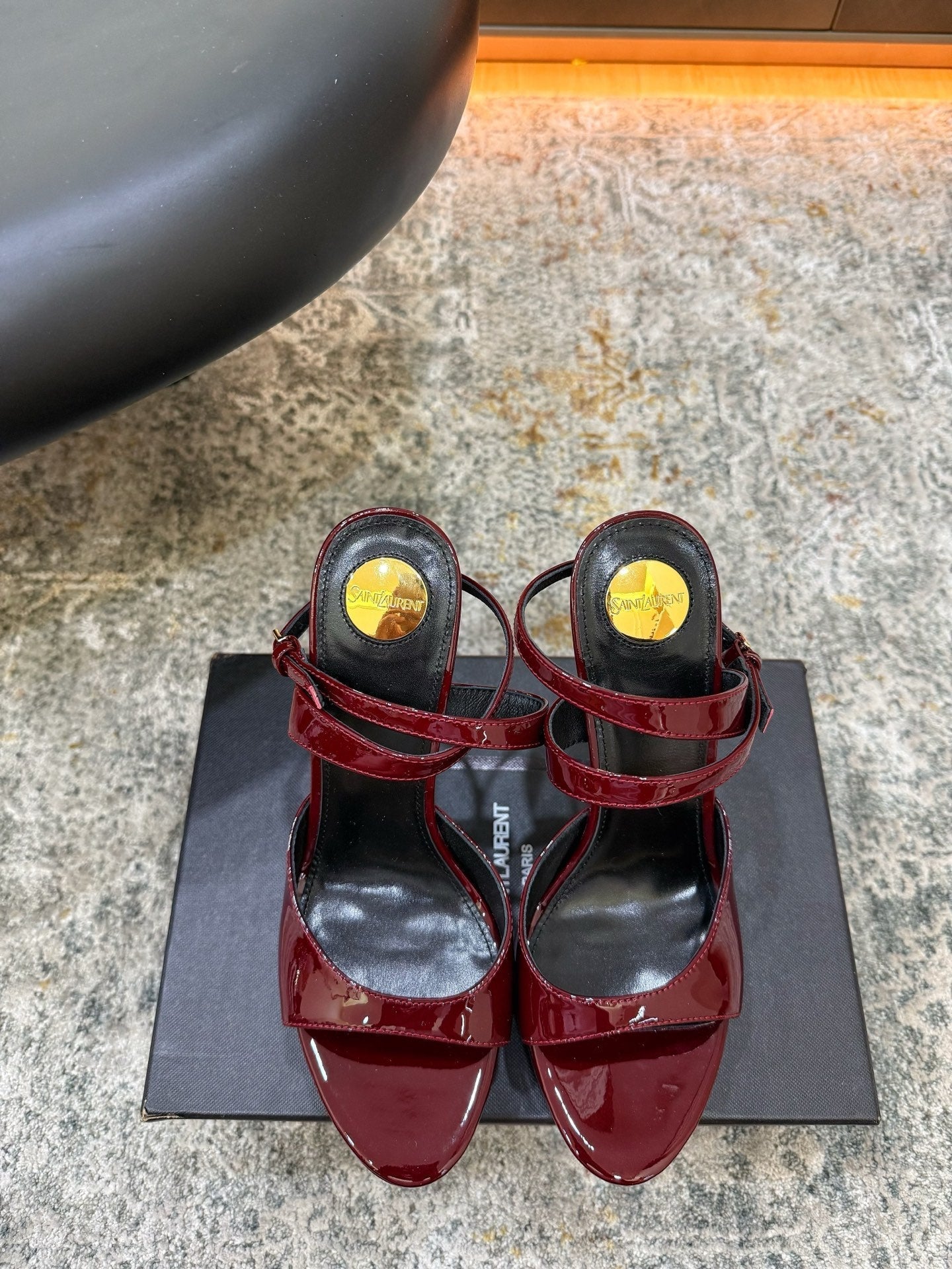 YSL 26S HIGH-HEEL SANDALS 130 MM IN DARK RED GLOSSY CALFSKIN