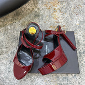 YSL 26S HIGH-HEEL SANDALS 130 MM IN DARK RED GLOSSY CALFSKIN