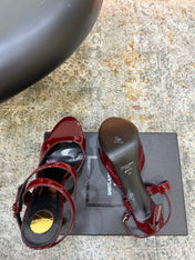 YSL 26S HIGH-HEEL SANDALS 130 MM IN DARK RED GLOSSY CALFSKIN