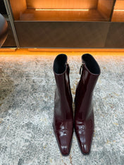 YSL 26S ANKLE BOOTS 90 MM IN BURGUNDY GLOSSY LEATHER