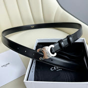 SMALL TRIOMPHE BELT 18 MM BLACK LEATHER SILVER HARDWARE