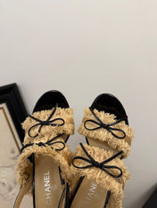 SAND YELLOW GROSGRAIN CANVAS BOW SLINGBACK SANDALS